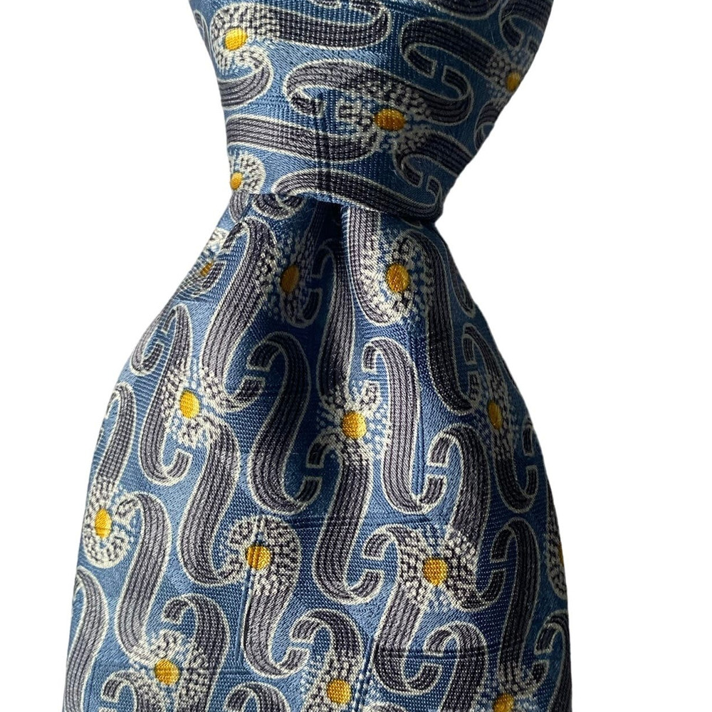 Ermenegildo Zegna Men's Tie 100% Silk Made in Italy Blue Gray Yellow 57" Necktie